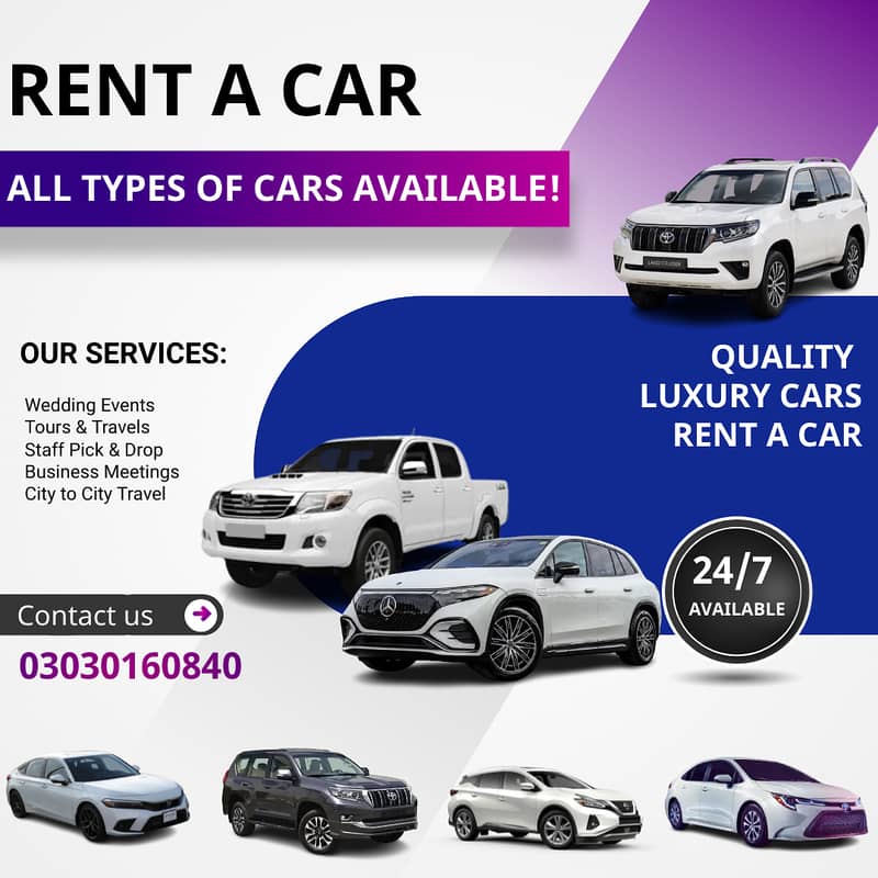 Rent a car Service , Corolla Yaris ,Civic , Revo , Fortuner ,  Prado 1