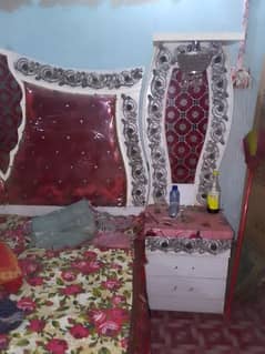 double bed singar Dan side table 3 door wali almari dressing
