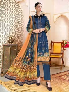 3 Pcs Women's Unstitched Lawn Embroidered Suit