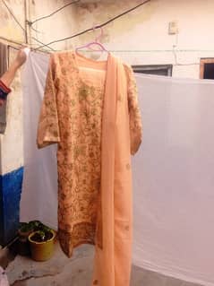 peach colored shalwar kameez chiffon