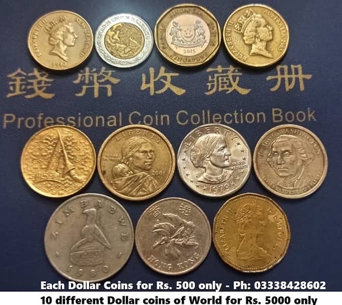 10 Different Dollar Coins of 10 Different Countries (USA, NZ, Canada+) 4