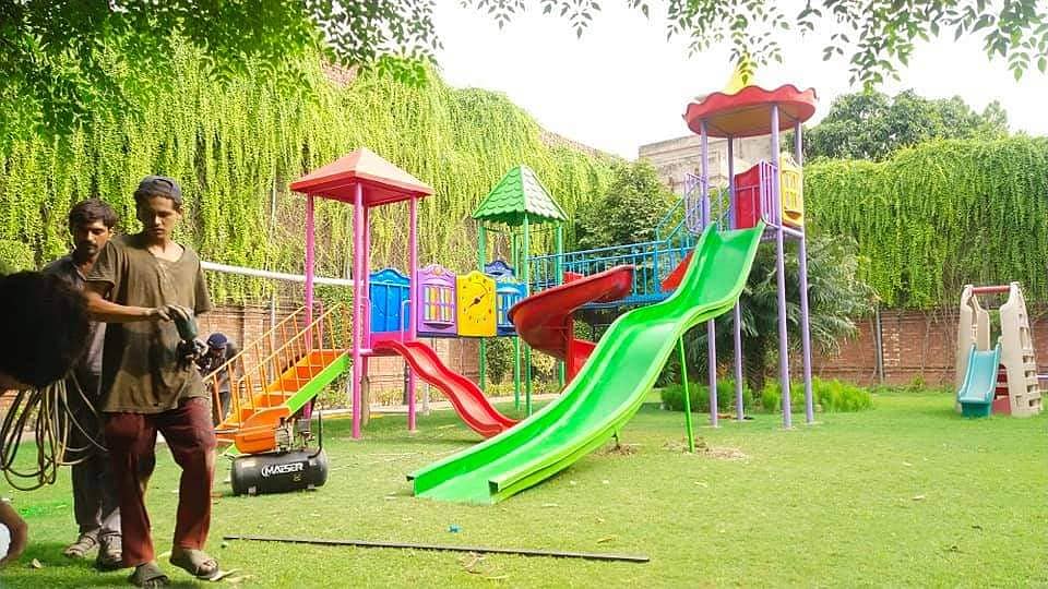 Swings|Slide|Seesaw|Marygoround|Bench|Gazibo|Tree House|Park Setup 3