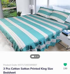 3 Pics Cotton Sotton Printed king size bedsheets. Contact 03279329454