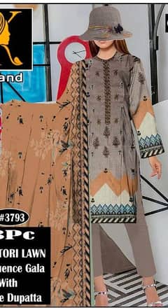 3 PCs women's unstitched lawn Embroidered suit