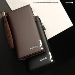 Men's Leather Plain Bi-Fold Long Wallet