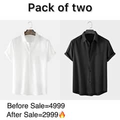 2 Pcs Men's Cotton Plain Half Sleeves Shirt