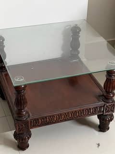 100% taali wood center table with glass top