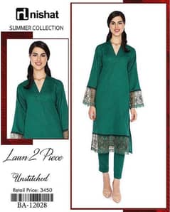 2 PCs Women's Unstitched Lawn Embroidered Suit