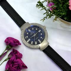 Luxury leather strap watch for ladies