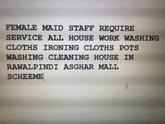 Female maid require for house