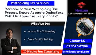 Income Tax Withholding,Sales Tax Withholding,Tax Consultant,NTN,FBR