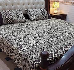3 Pcs Crsytal Cotton Printed Double Bed Sheet