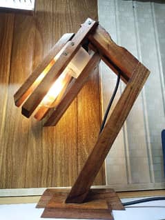 Full wooden handmade desk lamp.