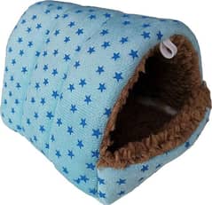 Hamster Cave Bed Small Animal Cage Warm Fleece House Beds (S, Blue)