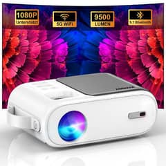 XIWBSY Mini Projector, 5G WiFi Bluetooth Projector, 1080P 9500 Lumens