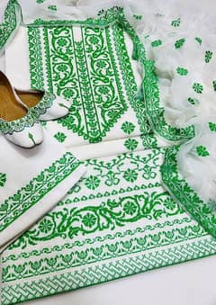4 Pcs Women's Unstitched cotton Embroidered Suit
