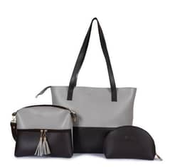 Women's PU Leather Plain Hand Bag Set