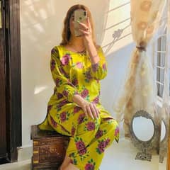 2 Pcs women's stitched Arabic Lawn Printed suit