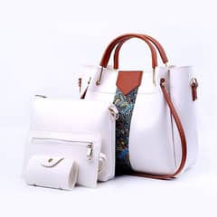 4Pcs women's  PU leather Plain Handbag