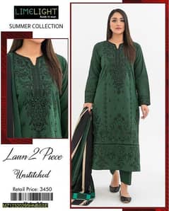 2 Pcs women's unstitched lawn embroidered suit