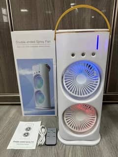 Rechargable Mist spraying Dual Fan with Led and Rotating option 0