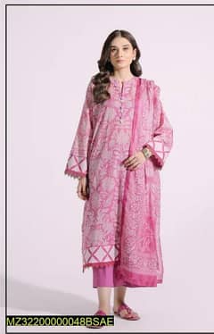 3 Pcs Women's Unstitched Lawn Printed Suit