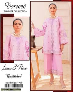 3 PCs woman unstitched Lawn Embroidery Lawn