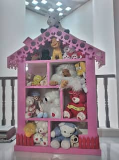 wooden Doll house with stuff toys