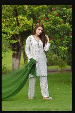 3pec women stitiched Cotton Prined suit