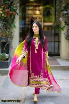 3 Pcs Women's Unstitched Lawn Embroidered Suit