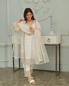 3 PC's women stitched organza embroidered suit
