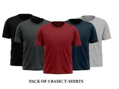 Unisex Stitched T-Shirts, Pack of 5 (Home delivery)