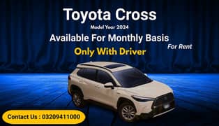 Rent a car monthly bases,Toyota cross available for rent in Islamabad