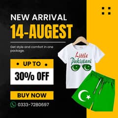 Kids unisex shirt and short 14 August With Free Delivery