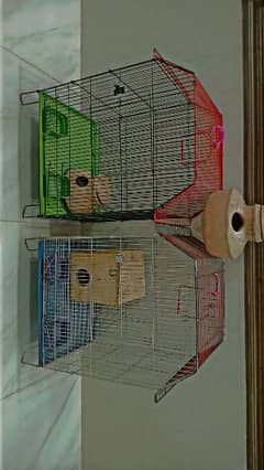 2 cage for birds and lovebirds with 1 nest and 2 handi 10 by 10