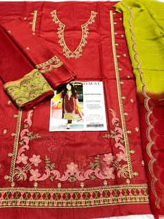 3 PCs women's unstitched Lawn Embroidered Suit