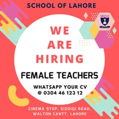 Urgently Required Female Teachers (Juniosrs & Seniors)