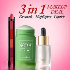 3 in 1 makeup Accessories ( 1 ) Facemask (1) Highlighter  (1) lipstick