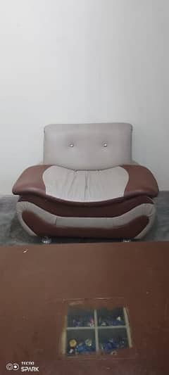 Brown & white leather 5 Seat Sofa