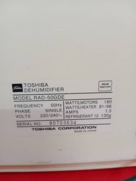 Toshiba Large De-Humidifier, Imported 2