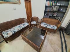 Cane Sofa Set Complete with Glass Table in Good Condition