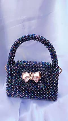 Black cristal beaded bag 7 inches Length 6 inches Height 3 inches Bass