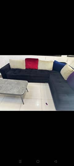 L shaped sofa set in velvet fabric