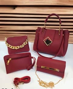 4 pcs women's PU leather plain hand Bag set
