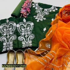 4 Pcs Women's unstitched Katan Silk Hand work Suit