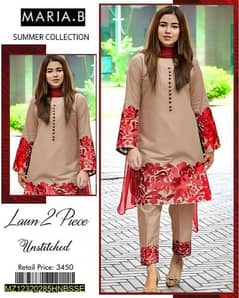 2 piece woman's unstitched lawn embroidered suit