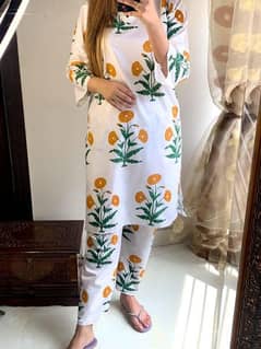 2 Pcs Women's Stitched Linen Printed Shirts and Trouser