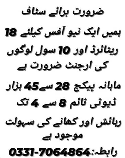 URGENT STAFF REQUIRED