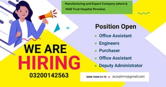 Jobs for Office Assistant, Engineers, Purchasers, Deputy Admistrator
