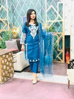 3 pcs women's organza Embroidered suit